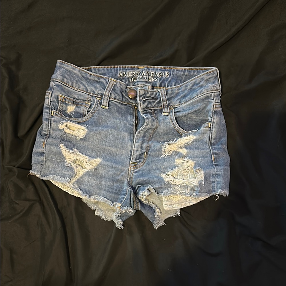 American Eagle Outfitters Women's Distressed Blue Jean Shorts
